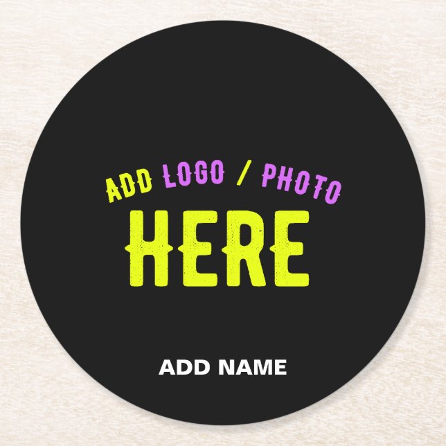 STYLISH MODERN CUSTOMIZABLE BLACK VERIFIED BRANDED ROUND PAPER COASTER (Front)