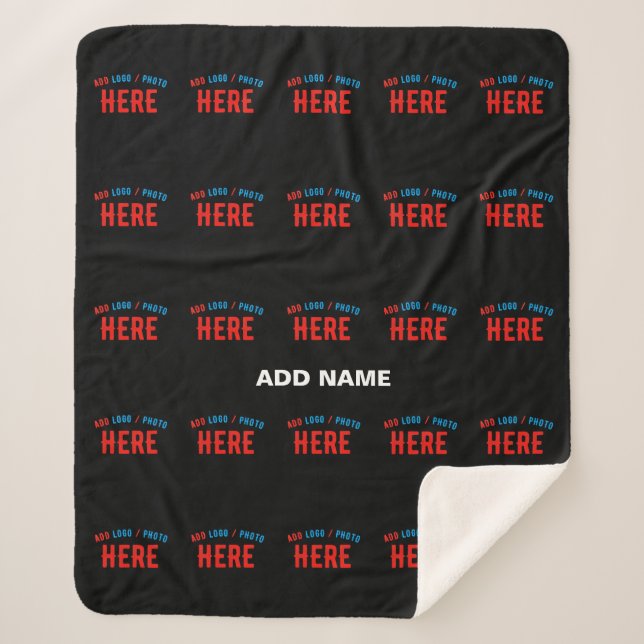 STYLISH MODERN CUSTOMIZABLE BLACK VERIFIED BRANDED SHERPA BLANKET (Front)