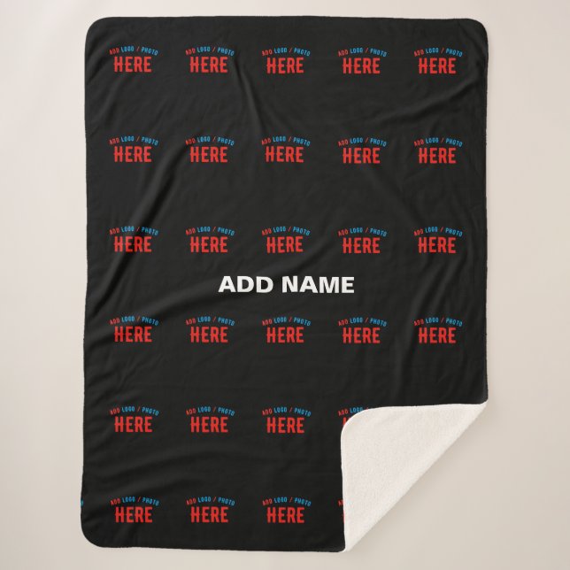 STYLISH MODERN CUSTOMIZABLE BLACK VERIFIED BRANDED SHERPA BLANKET (Front)