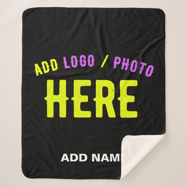 STYLISH MODERN CUSTOMIZABLE BLACK VERIFIED BRANDED SHERPA BLANKET (Front)