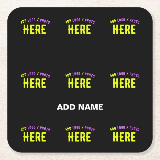 STYLISH MODERN CUSTOMIZABLE BLACK VERIFIED BRANDED SQUARE PAPER COASTER (Front)