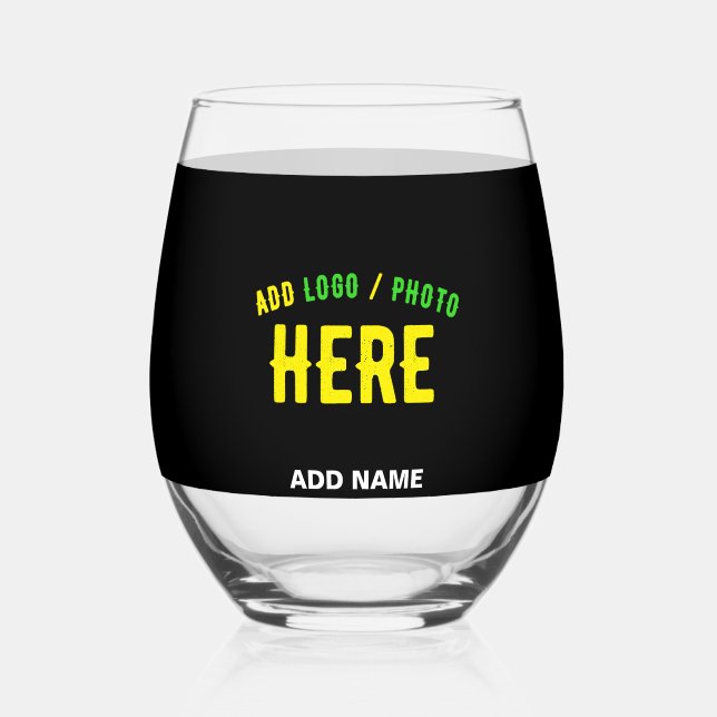 STYLISH MODERN CUSTOMIZABLE BLACK VERIFIED BRANDED STEMLESS WINE GLASS (Front)