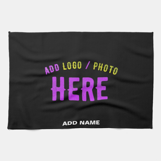 STYLISH MODERN CUSTOMIZABLE BLACK VERIFIED BRANDED TEA TOWEL (Horizontal)