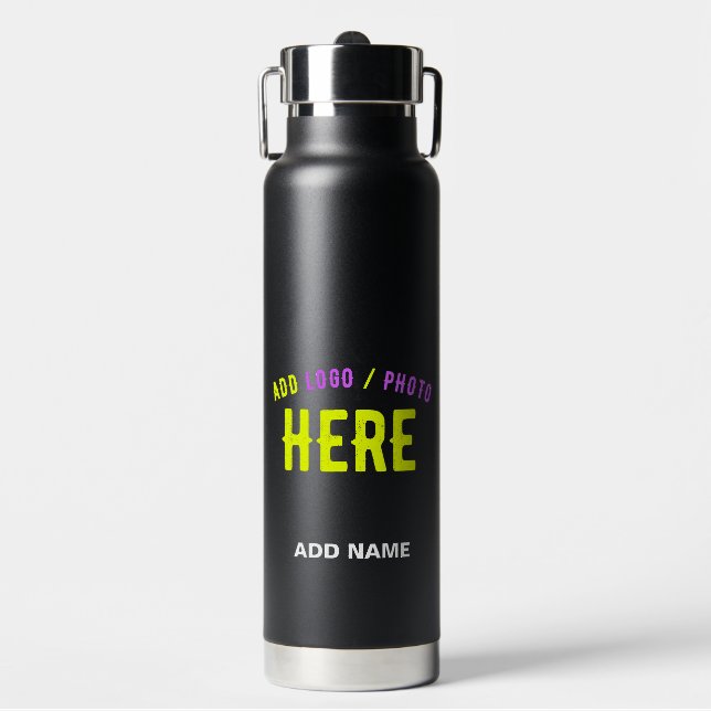 STYLISH MODERN CUSTOMIZABLE BLACK VERIFIED BRANDED WATER BOTTLE (Front)