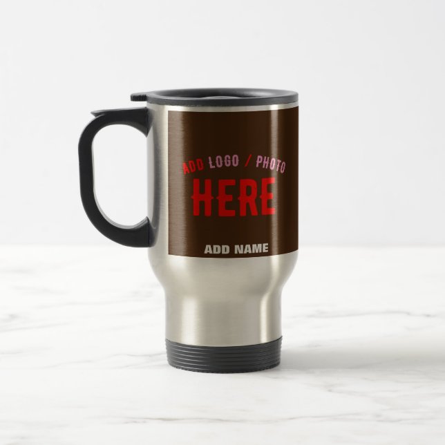 STYLISH MODERN CUSTOMIZABLE BROWN VERIFIED BRANDED TRAVEL MUG (Left)
