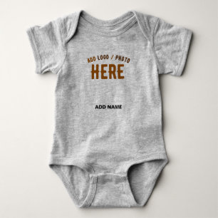 STYLISH MODERN CUSTOMIZABLE HEATHER GREY BRANDED BABY BODYSUIT
