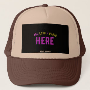 STYLISH MODERN CUSTOMIZABLE TAN BROWN BLACK BRAND TRUCKER HAT