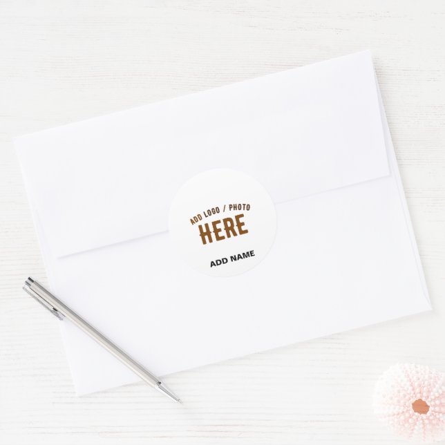 STYLISH MODERN CUSTOMIZABLE WHITE BRANDED ENVELOPE CLASSIC ROUND STICKER (Envelope)