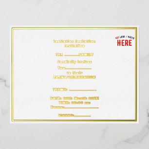 STYLISH MODERN CUSTOMIZABLE WHITE VERIFIED BRANDED FOIL INVITATION POSTCARD