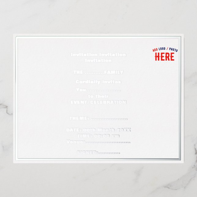 STYLISH MODERN CUSTOMIZABLE WHITE VERIFIED BRANDED FOIL INVITATION POSTCARD (Front)