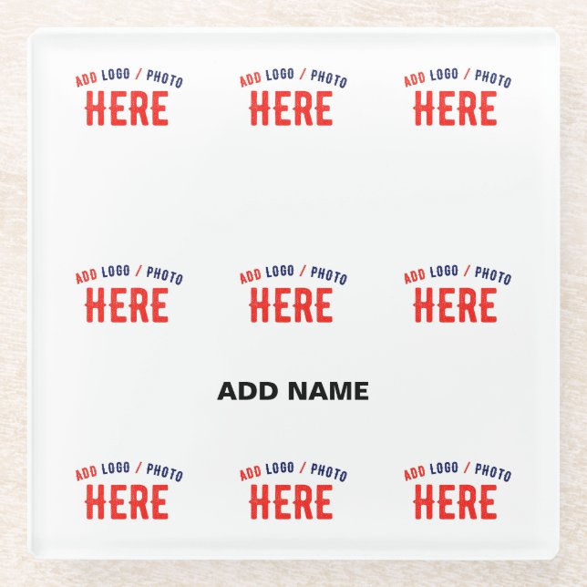 STYLISH MODERN CUSTOMIZABLE WHITE VERIFIED BRANDED GLASS COASTER (Front)