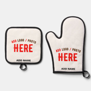 STYLISH MODERN CUSTOMIZABLE WHITE VERIFIED BRANDED OVEN MITT & POT HOLDER SET