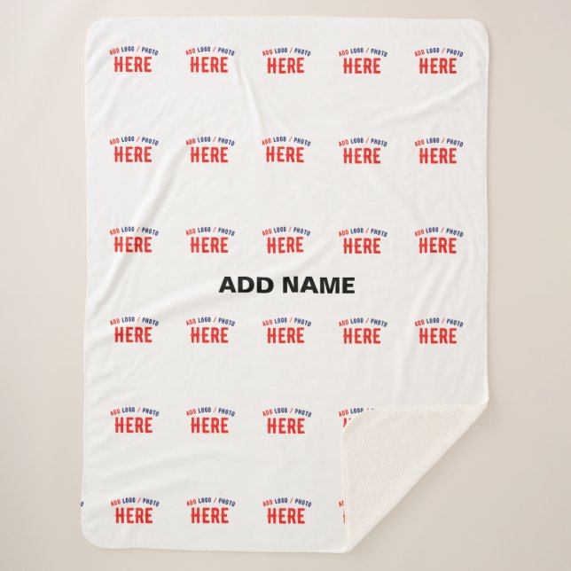 STYLISH MODERN CUSTOMIZABLE WHITE VERIFIED BRANDED SHERPA BLANKET (Front)
