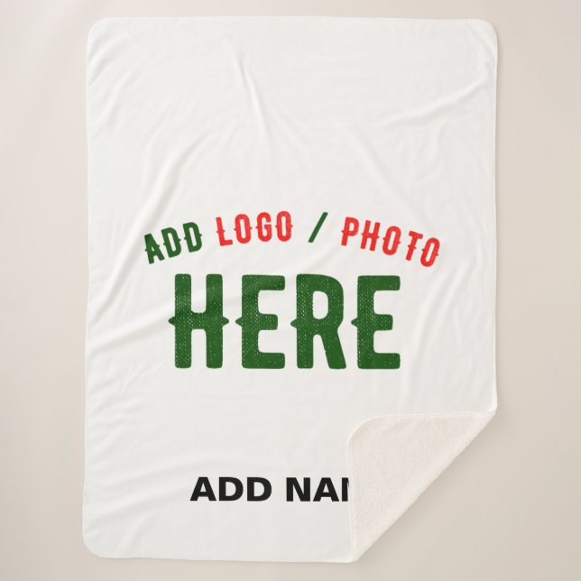 STYLISH MODERN CUSTOMIZABLE WHITE VERIFIED BRANDED SHERPA BLANKET (Front)