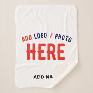 STYLISH MODERN CUSTOMIZABLE WHITE VERIFIED BRANDED SHERPA BLANKET