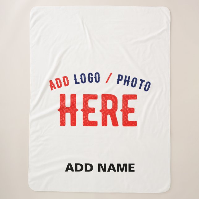 STYLISH MODERN CUSTOMIZABLE WHITE VERIFIED BRANDED SHERPA BLANKET (Front)