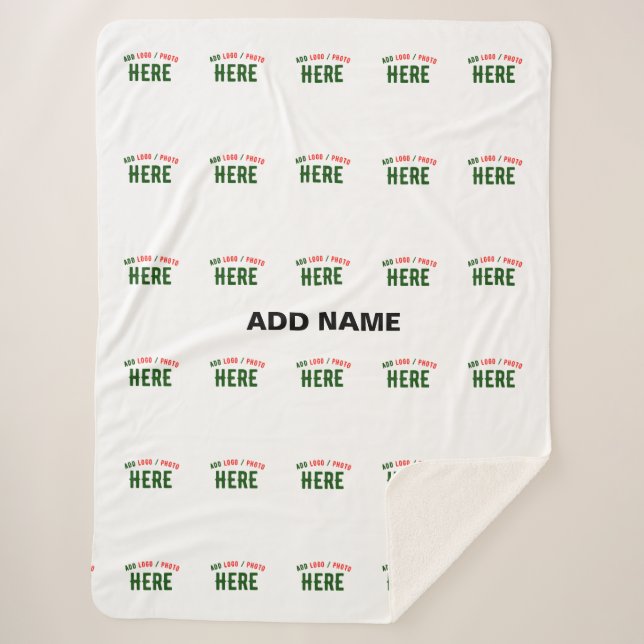 STYLISH MODERN CUSTOMIZABLE WHITE VERIFIED BRANDED SHERPA BLANKET (Front)