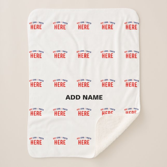 STYLISH MODERN CUSTOMIZABLE WHITE VERIFIED BRANDED SHERPA BLANKET (Front)