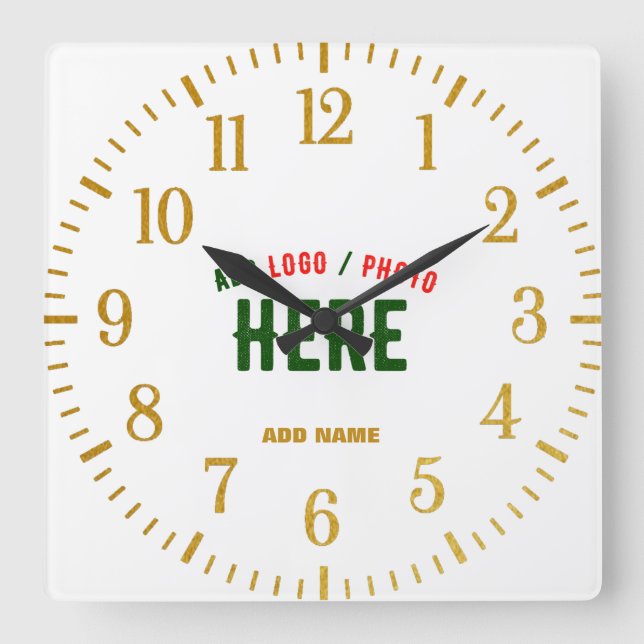 STYLISH MODERN CUSTOMIZABLE WHITE VERIFIED BRANDED SQUARE WALL CLOCK (Front)