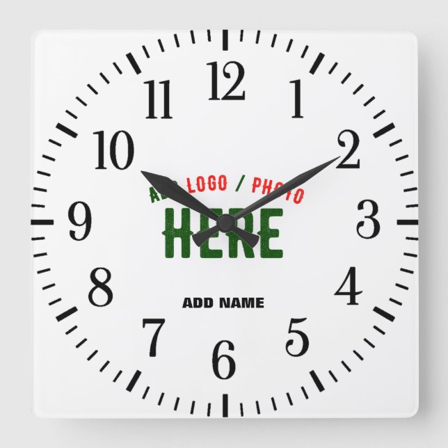 STYLISH MODERN CUSTOMIZABLE WHITE VERIFIED BRANDED SQUARE WALL CLOCK (Front)