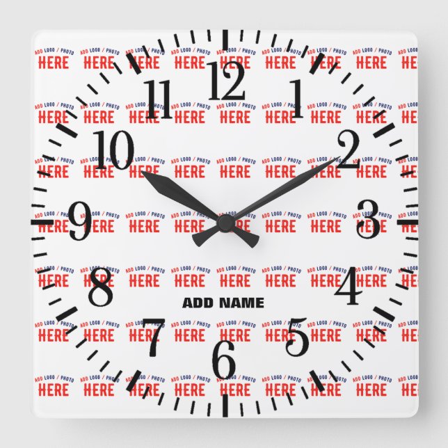 STYLISH MODERN CUSTOMIZABLE WHITE VERIFIED BRANDED SQUARE WALL CLOCK (Front)