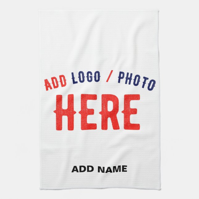 STYLISH MODERN CUSTOMIZABLE WHITE VERIFIED BRANDED TEA TOWEL (Vertical)