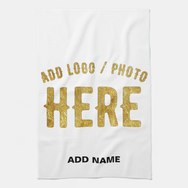 STYLISH MODERN CUSTOMIZABLE WHITE VERIFIED BRANDED TEA TOWEL (Vertical)