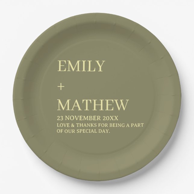STYLISH MODERN CUSTOMIZED ELEGANT CLASSIC WEDDING  PAPER PLATE (Front)