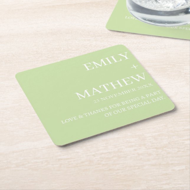 STYLISH MODERN CUSTOMIZED ELEGANT CLASSIC WEDDING  SQUARE PAPER COASTER (Angled)