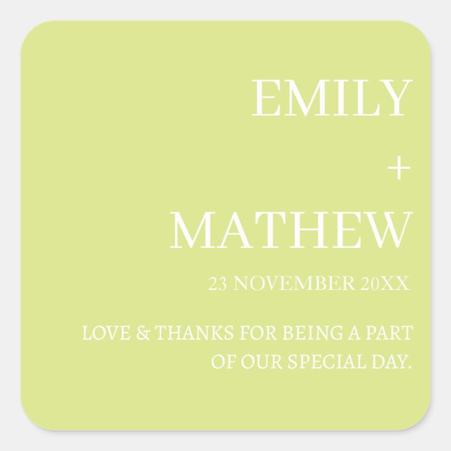 STYLISH MODERN CUSTOMIZED ELEGANT CLASSIC WEDDING  SQUARE STICKER (Front)