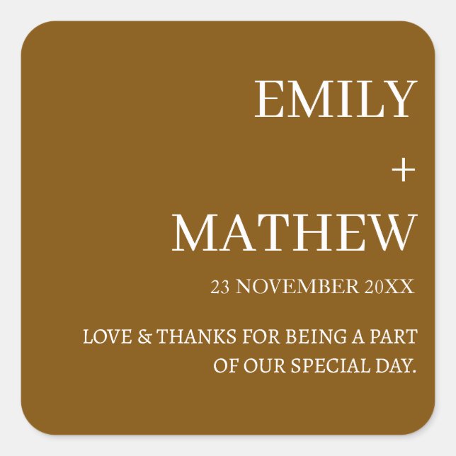 STYLISH MODERN CUSTOMIZED ELEGANT CLASSIC WEDDING  SQUARE STICKER (Front)