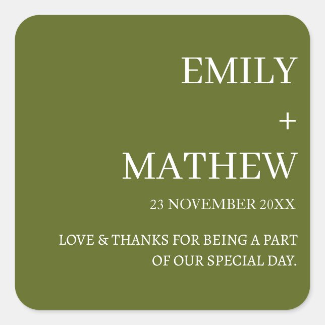 STYLISH MODERN CUSTOMIZED ELEGANT CLASSIC WEDDING  SQUARE STICKER (Front)
