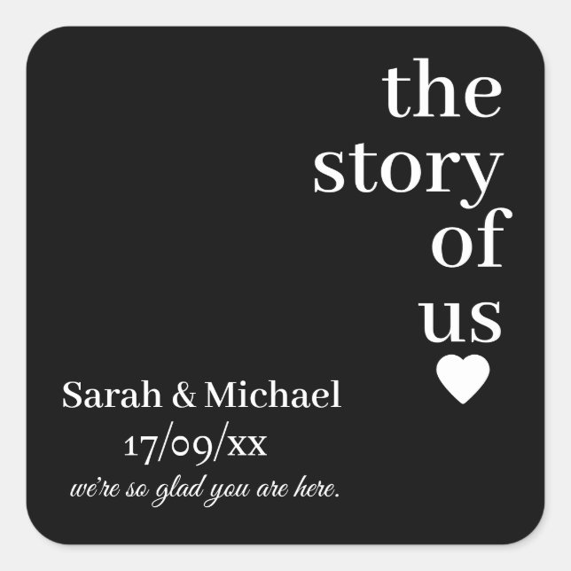 STYLISH MODERN CUSTOMIZED NAME CLASSIC WEDDING  SQUARE STICKER (Front)