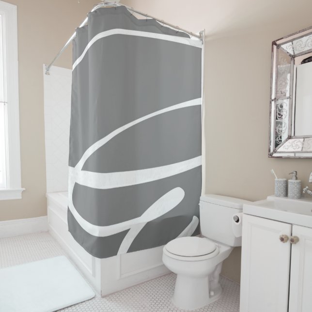 Stylish Modern Design Grey White Shower Curtain (In Situ)