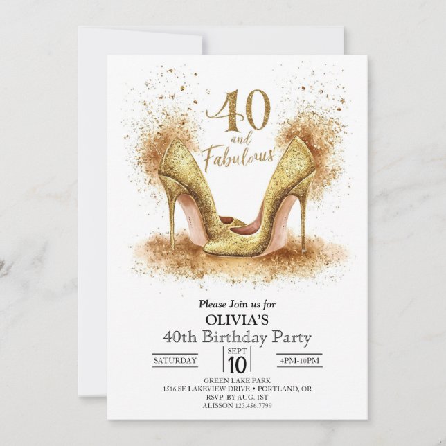 Stylish Modern Digital Gold 40th Birthday Invitation (Front)