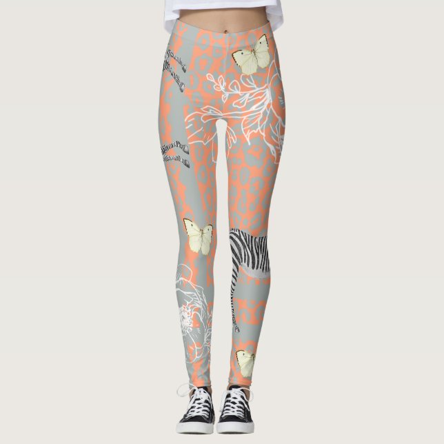 Stylish Modern Eclectic Cantaloupe Orange Leggings (Front)
