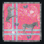 Stylish Modern Eclectic Chic Pink Orange Blue Band Bandana<br><div class="desc">Stylish and modern chiffon bandanna features a chic bohemian eclectic design with zebras,  butterflies,  leopard print and floral outline in fluo pink,  orange and blue and an elegant black and white check pattern border. Exclusively designed for you by Happy Dolphin Studio.</div>