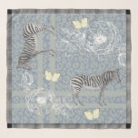 Stylish Modern Eclectic Chic Vintage Blue Grey Scarf<br><div class="desc">Stylish and modern chiffon scarf features a chic bohemian eclectic design with zebras,  butterflies,  leopard print and floral outline in vintage blue and grey and an elegant black and white check pattern border. Exclusively designed for you by Happy Dolphin Studio.</div>