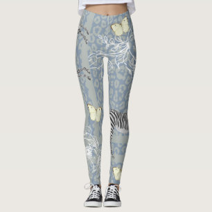 Stylish Modern Eclectic Vintage Blue Grey Leggings