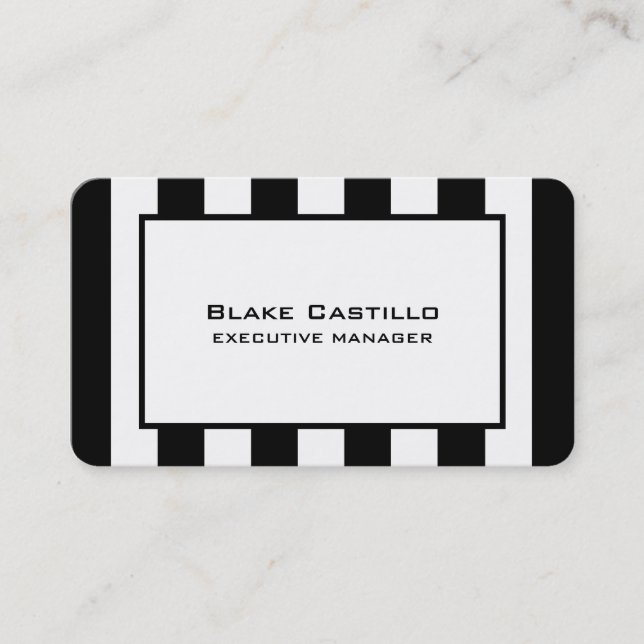 Stylish Modern Elegant Black White Striped Business Card (Front)