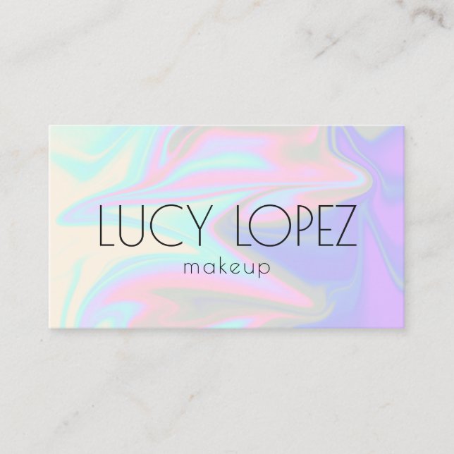 Stylish modern elegant chick holographic makeup business card (Front)