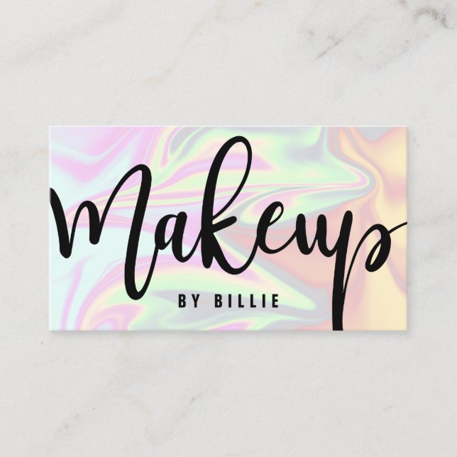 Stylish modern elegant chick holographic makeup business card (Front)