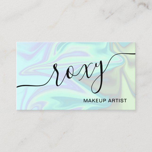 Stylish modern elegant chick holographic makeup business card (Front)