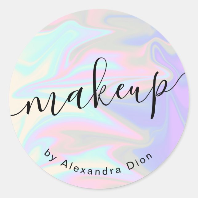 Stylish modern elegant chick holographic makeup classic round sticker (Front)