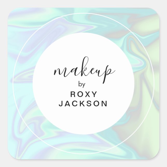Stylish modern elegant chick holographic makeup square sticker (Front)