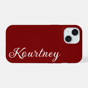 STYLISH MODERN ELEGANT CUSTOMIZED NAME DARK RED iPhone 15 CASE