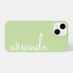 STYLISH MODERN ELEGANT CUSTOMIZED NAME PALE GREEN iPhone 14 CASE