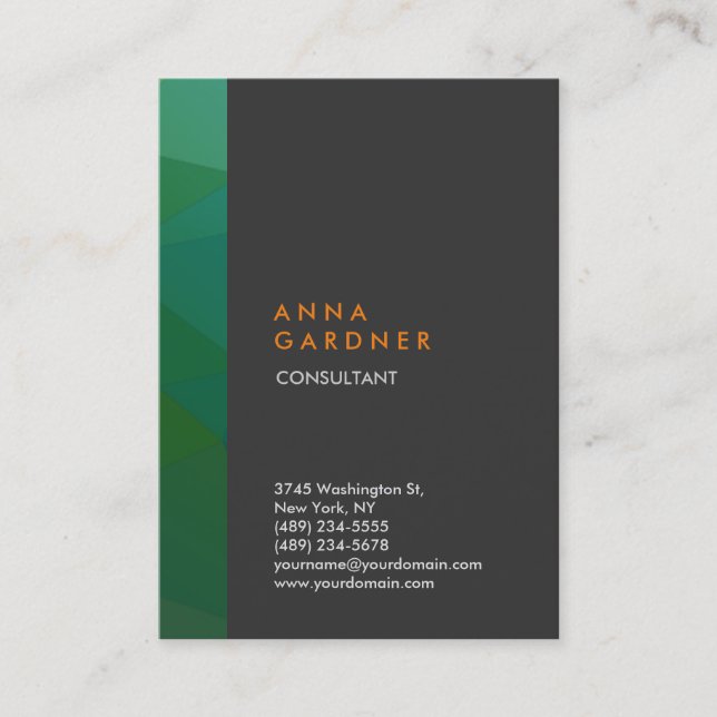 Stylish Modern Elegant Grey Green Stripe Creative Business Card (Front)
