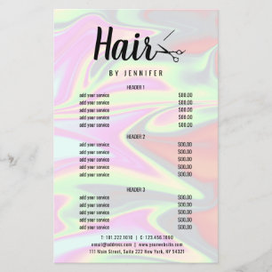 Stylish modern elegant holographic hairstylist flyer