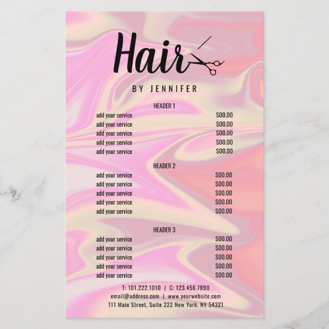 Stylish modern elegant holographic hairstylist flyer (Front)